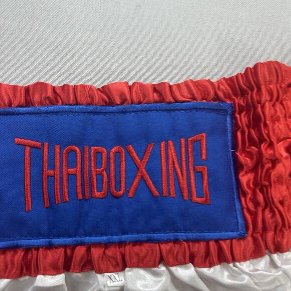 Thai Boxing Shorts Satin White & Blue Adult Size XL - Picture 4 of 8